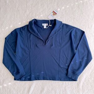 C&C California Women's Long Sleeve Navy Rib Trim Collar Sweatshirt, Size XL